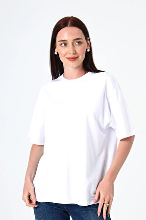 Kadın Basic T-Shirt Kısa Kollu Oversize Pamuklu T-Shirt