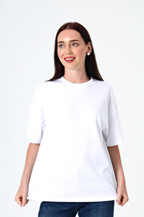 Kadın Basic T-Shirt Kısa Kollu Oversize Pamuklu T-Shirt