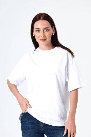 Kadın Basic T-Shirt Kısa Kollu Oversize Pamuklu T-Shirt