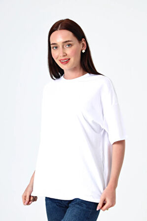 Kadın Basic T-Shirt Kısa Kollu Oversize Pamuklu T-Shirt