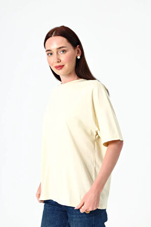 Kadın Basic T-Shirt Kısa Kollu Oversize Pamuklu T-Shirt