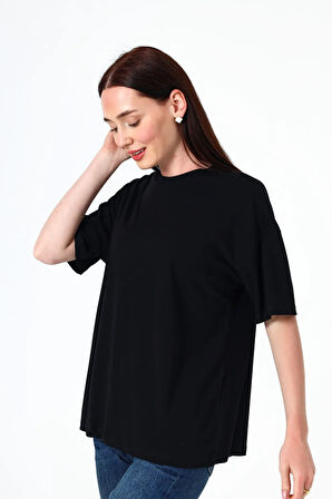 Kadın Basic T-Shirt Kısa Kollu Oversize Pamuklu T-Shirt