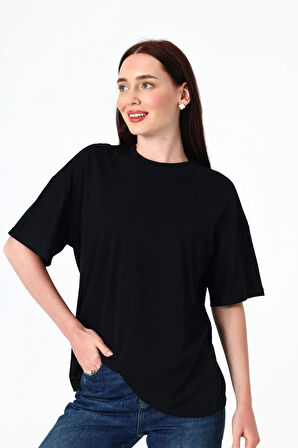 Kadın Basic T-Shirt Kısa Kollu Oversize Pamuklu T-Shirt