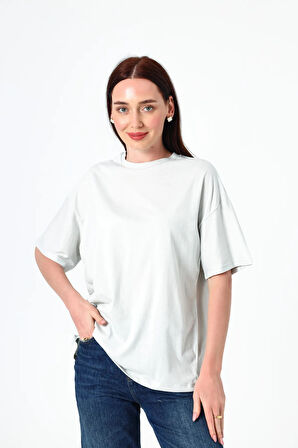 Kadın Basic T-Shirt Kısa Kollu Oversize Pamuklu T-Shirt