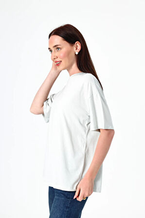 Kadın Basic T-Shirt Kısa Kollu Oversize Pamuklu T-Shirt