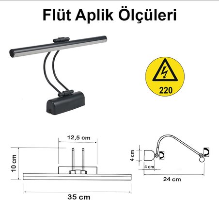 35 Cm Elektrikli 4000k Soft Beyaz Enerji Tasarruflu Flüt Led Aplik Banyo Tablo Çalışma Masası Duvar Sanat Eseri Ayna Dekoratif ve Modern Aydınlatma Gümüş (Krom) Renk (Antirasit)