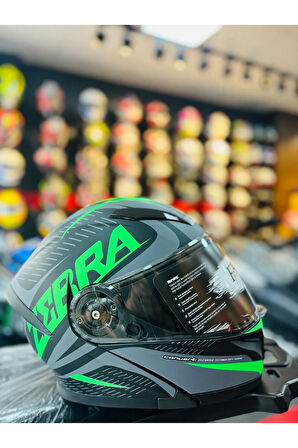 FAZER ZEBRA FLOUROSAN GREEN ÇENE AÇILIR GÜNEŞ VİZÖRLÜ MOTOSİKLET KASKI