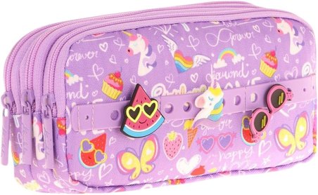 Kids Mor, Yaz Temalı, Kız Çocuk Üç Gözlü Okul Kalem Çantası - L8245