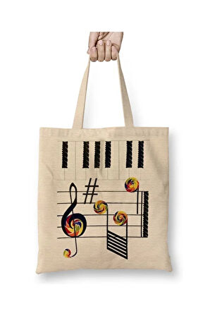 Piano Piyano Müzik Notaları Bez Çanta Uzun Saplı Alışveriş Çantası Plaj Çantası