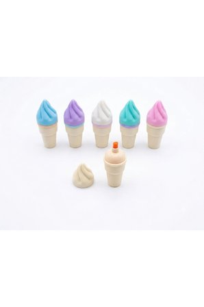 Dondurma Tasarımlı 6'lı Mini Pastel Fosforlu Kalem Seti - Şeffaf Çantalı Sevimli Kawaii İşaretleme Kalemi