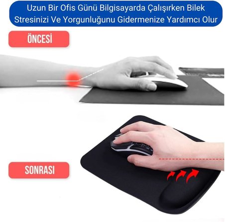 ErgoPlus Bilek Destekli Mouse Pad Ergonomik Kaymaz Taban Mouse Pad, Bilek Koruyucu Tasarım Siyah