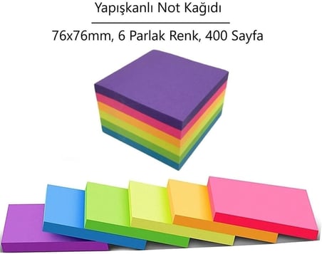 KRAF Yapışkanlı Not Kağıdı, 76x76mm, 6 Renk, 400 Sayfa