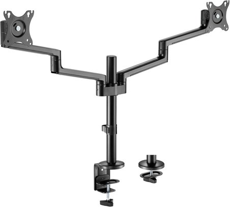 Çift Kol Monitör Tutucu 17" - 32" Ekranlar İçin, 8kg Taşıma Kapasiteli, VESA Uyumlu, Eğilebilir Döndürülebilir Kablo Kılavuzlu Ergonomik LCD LED Ekran Kolları