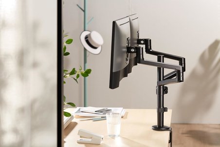 Çift Kol Monitör Tutucu 17" - 32" Ekranlar İçin, 8kg Taşıma Kapasiteli, VESA Uyumlu, Eğilebilir Döndürülebilir Kablo Kılavuzlu Ergonomik LCD LED Ekran Kolları