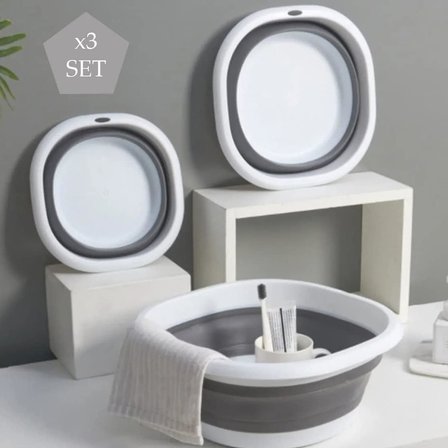 3'Lü Katlanır Badya Set, Katlanabilir Akordiyon Leğen Seti, Yer Kaplamayan Çok Amaçlı Plastik Sepet, 3 Parça Saklama Kutusu
