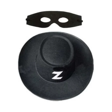 S'82 Zorro Şapka ve Göz Maskesi Parti Süsleme Malzemeleri Siyah Keçe Yetişkin ve Çocuk Uyumlu