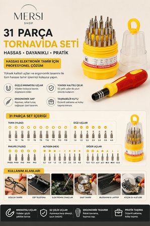 Yumurta Tornavida Seti 31 Parça | Çok Uçlu Manyetik Tornavida ve Hassas Bit Uç Seti