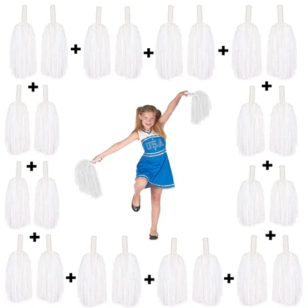 S'82 Beyaz Gösteri Ponponu (12 Çift, 24 Adet) 30 cm Plastik İp