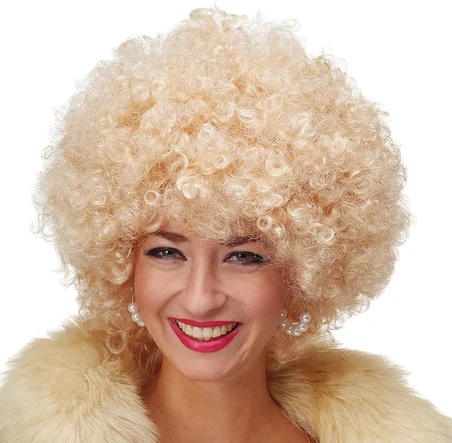 S'82 Altın Renk Kıvırcık Afro Parti Peruğu
