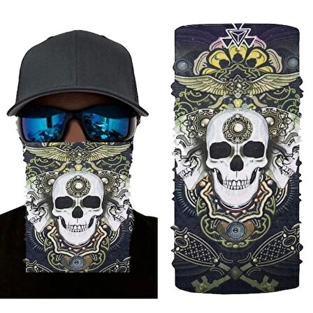 Siyah Beyaz Kafatası Baskılı Buff Bandana 28x45 cm