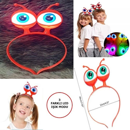 Led Işıklı &amp; Pilli Uzaylı Göz Parti Tacı Kırmızı Renk