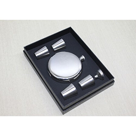 4 Shot Bardaklı Matara Seti Yuvarlak Çelik