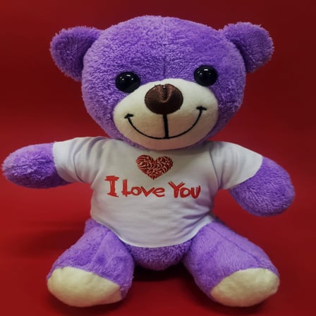 S'82 Peluş Ayıcık Hediyelik Ürün Mor 25 cm Beyaz "I Love You" Tişörtlü
