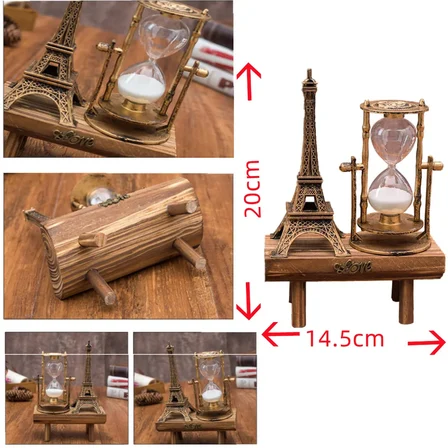 S'82 Eyfel Kum Saati Hediyelik Dekoratif Ürün Eskitme Nostaljik 20 cm 14.5 cm Çok Renkli