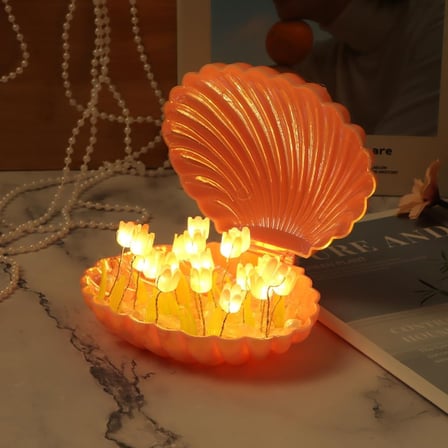 S'82 LED Işıklı Lale Lamba Hediyelik Ürün Deniz Kabuğu Çok Renkli