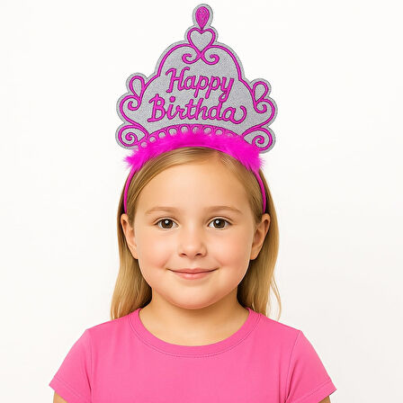Pembe Happy Birthday Doğum Günü Prenses Tacı