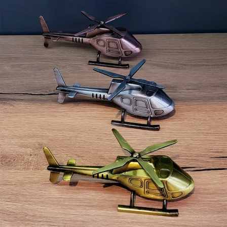 S'82 Metal Helikopter Dekoratif Obje Vintage Gümüş Bakır Gold Renk