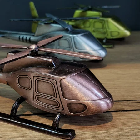 S'82 Metal Helikopter Dekoratif Obje Vintage Gümüş Bakır Gold Renk
