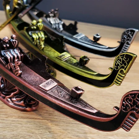 S'82 Metal Venedik Kayık Dekoratif Obje Biblo Antik Altın (16 cm)