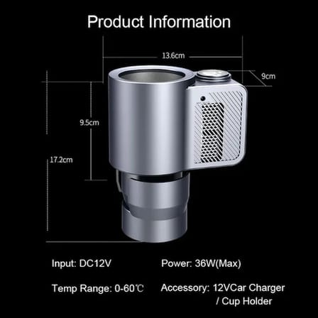 S'82 Araç İçi Isıtıcı Ve Soğutucu Bardak Tutucu Gri 36W DC 12V Dijital Göstergeli