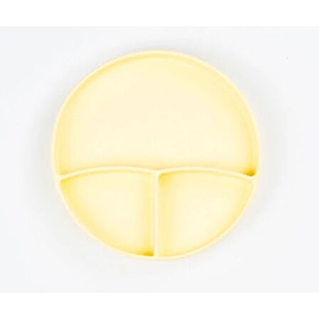 Sarı 3 lü Silikon Yemek Seti - Önlük + Diş Kaşıyıcılı Kaşık + Vakumlu Tabak