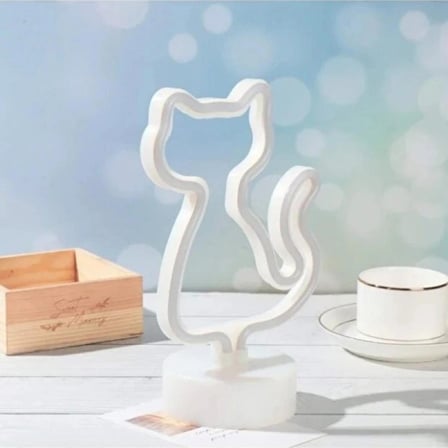 Neon LED Kedi Lamba – Dekoratif Masaüstü Gece Lambası USB & Pilli