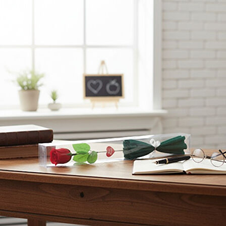 Şeffaf Kutulu Kraponlu Gül - Öğretmenler Günü Hediyesi