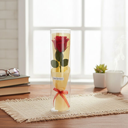 Şeffaf Silindir Kutulu Gül - Öğretmenler Günü Hediyesi