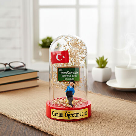 Türk Bayraklı Ters Fanus - Öğretmenler Günü Hediyesi