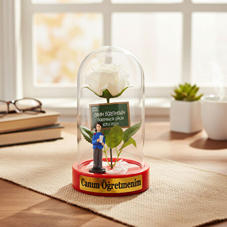 Güllü Biblolu Ters Fanus - Öğretmenler Günü Hediyesi