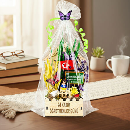 Mini Okul Saksı Hediye Sepeti - Öğretmenler Günü Hediyesi