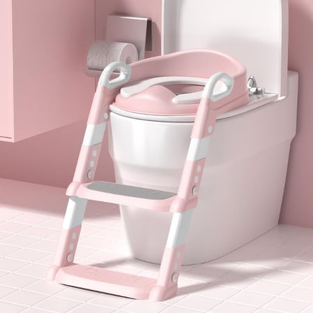 Pembe Merdivenli Çocuk Klozet Tuvalet Eğitimi Aparatı