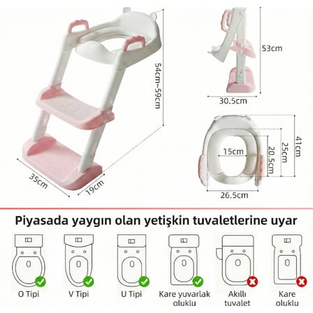 Pembe Merdivenli Çocuk Klozet Tuvalet Eğitimi Aparatı
