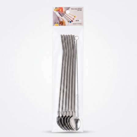 6'lı Kaşıklı Pipet Seti - Metal - Pipet Temizleme Fırçası
