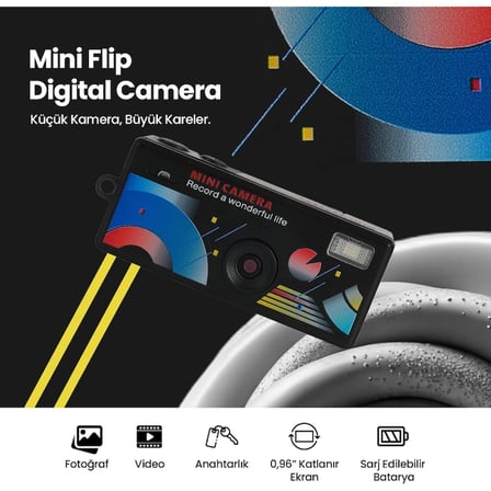 Dijital Mini Anahtarlık Kamerası - Katlanır Ekran - 1080p Çözünürlük
