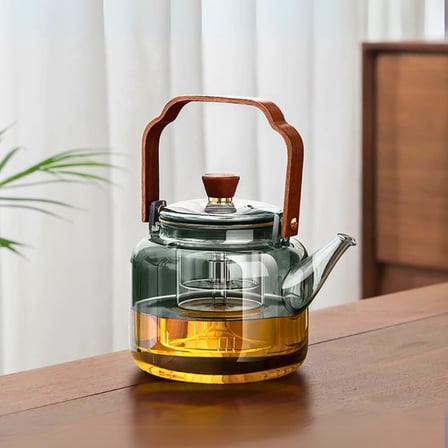 S'82 Akasya Saplı Borosilikat Cam Demlik 1200 ml Kahverengi Süzgeçli