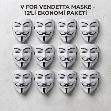 V for Vendetta Maskesi - 12'li Paket - Plastik