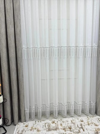 NİVEMESHOME 2571 V -105 REİNA GÜMÜŞ 1/3 PİLELİ BAMBU TÜL PERDE