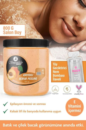 Kayısı Aromalı 800 G. Epilasyon Sonrası Vücut Peelingi Batık &amp; Çilek Bacak Onarıcı
