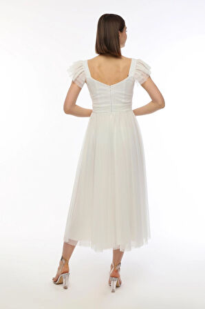  Fırfır Detaylı Korsajlı Tül Elbise